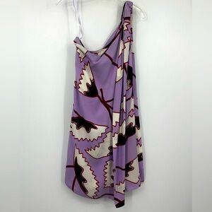 Diane Von Furstenberg 100% Silk Lilac One-Shoulder Floral Karin Print Dress